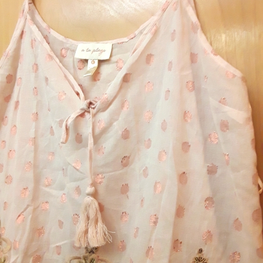A La Plage Anthro Pink Blush Shimmer Boho Tank Top
